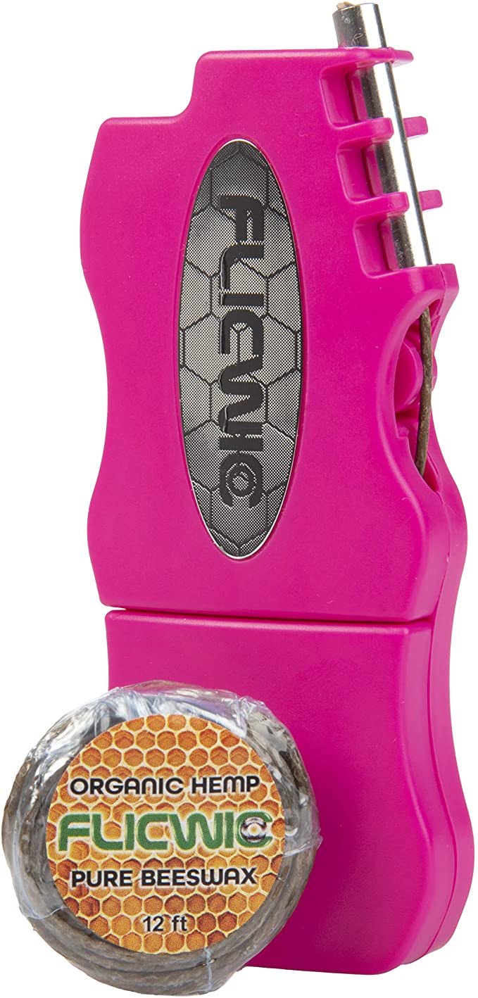 FLICWIC Hemp Wick Dispenser Lighter Case with 12' Organic Hemp Wick Spool (Pink and Silver)