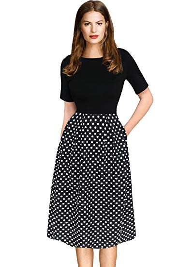 VfEmage Womens Vintage Summer Polka Dot Wear to Work Casual A-line Dress