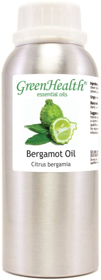 GreenHealth Bergamot Essential Oil – 8 fl oz (237 ml) Aluminum Bottle w/Plug Cap – 100% Pure