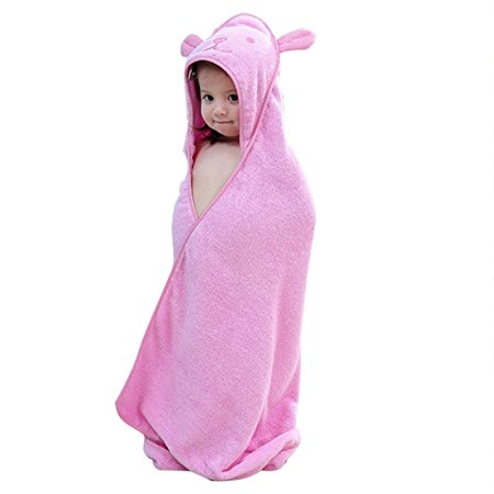 Baby Hooded Towel with Bear Ear- Soft and Thick 100% Cotton Bath Set for Girls, Boys, Infant ad Toddler, Good Choice for Baby Shower Gift … (Pink)