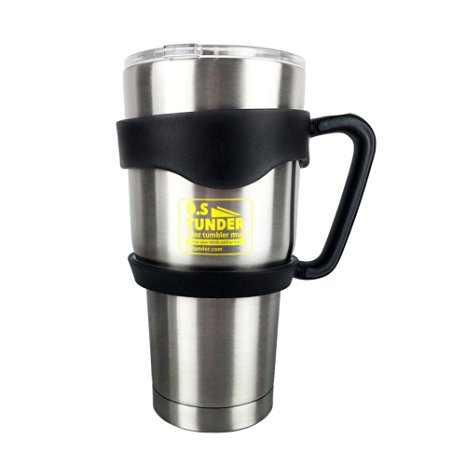 Hot/Cold Tumbler Travel Mug by DSTUNDER. 30 Oz Vacuum-Insulated Stainless Steel. Bonus - Handle and Spill-Proof Clear Plastic Lid. BPA Free