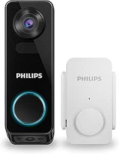 PHILIPS 2K Dual Camera Video Doorbell Wireless/Wired Powered, Security Camera, Wi-Fi Video Doorbell with Chime, Compatible with Alexa & Google Assistant, No Monthly Fees, Glossy Black, DDA270X-2TXS