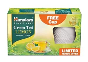 Himalaya Green Tea Lemon|20 Tea Bags|Free Cup|Made With Real Lemon | No Artificial Flavours| Reduces Fatigue | Refreshing