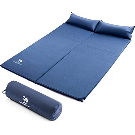 Camel Sleeping Pad, Double Sleep Mat with Pillows, Self-Inflating Foam Padding, for Camping, Picnic, Outdoor, Lightweight