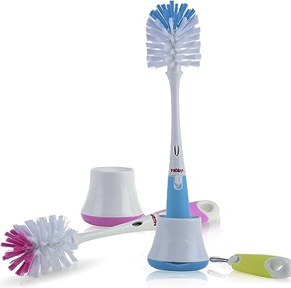 Nuby 2 in 1 Bottle and Nipple Brush with Stand 1pk - Colors May Vary