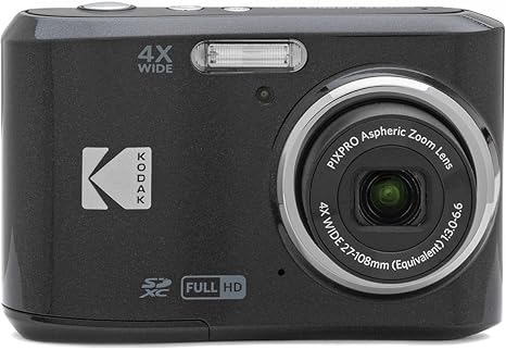 KODAK PIXPRO FZ45-BK 16MP Digital Camera 4X Optical Zoom 27mm Wide Angle 1080P Full HD Video 2.7" LCD Vlogging Camera (Black)