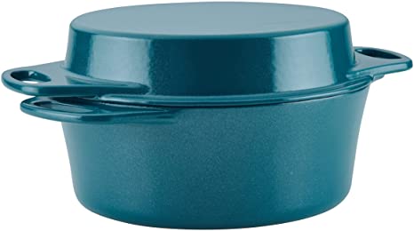 Rachael Ray 4-Qt 11" Griddle Lid Cast Iron Casserole, 4-Quart, Teal Shimmer