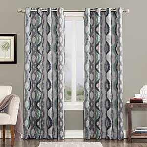 Sun Zero Burbank Watercolor Ogee Energy Efficient Grommet Curtain Panel, 54" x 84", Linen