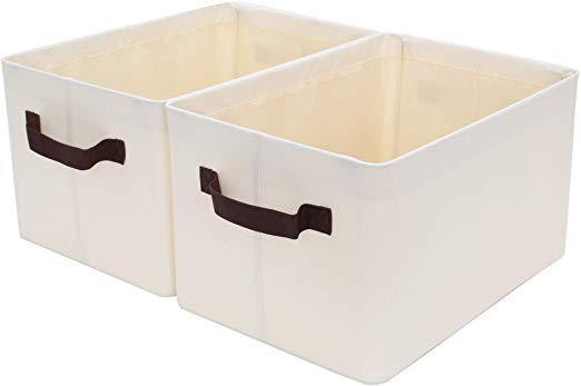 StorageWorks Storage Bins for Shelves with Metal Frame, Rectangle Storage Baskets, Large, Natural, 2-Pack