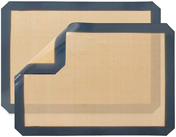 ATACAT Silicone Baking Mat - Set of 2 Non-Stick Half Sheet (16-1/2" x 11-5/8") Food Safe Tray Pan Liners (2-Pack Standard : Grey)
