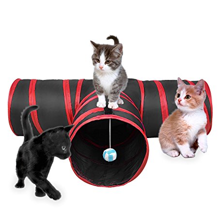 3 Way Cat Tunnel, Creaker Collapsible Pet Toy Tunnel with Ball for Cat, Puppy, Kitty, Kitten, Rabbit