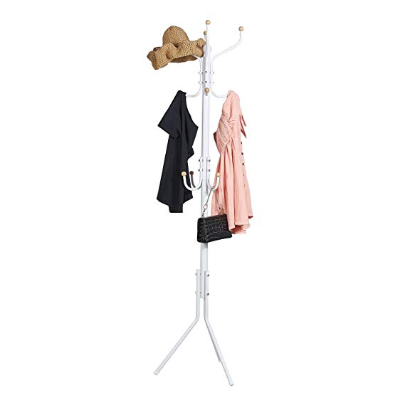 Garwarm Coat Rack Free Standing, with 12 Hooks Metal Tree Coat Rack Stand for Coats, Hats, Scarves, Clothes, and Handbags - White