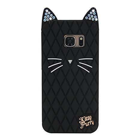 Samsung Galaxy S7 Case, MC Fashion Sparkle Bling Crystal Rhinestone 3D Cat Kitty Ears Cute Whiskers Protective Silicone Rubber Case for Samsung Galaxy S7 (Bling Cat)