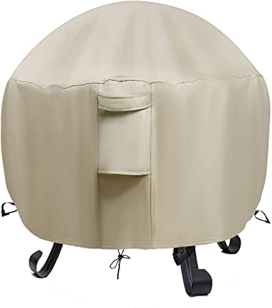 Kasla Fire Pit Cover Round 36 x 36 x 20 inch - 600D Heavy Duty Waterproof with PVC Backing Fire Bowl Cover for Patio Fireplace (Beige)