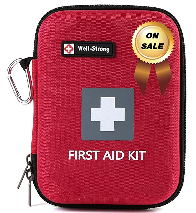 WELL-STRONG First Aid Kit 128 Pieces - Compact and Lightweight First Aid Bag - Essential for Home, Car, School, Office, Sports, Travel, Camping, Hiking or Any Other Outdoors Activities