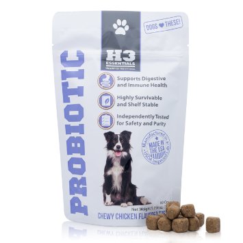 H3 Essentials - Probiotics for Dogs - Improves Upset Stomach Diarrhea and Breath - Chicken Flavored Treats - 60 Count