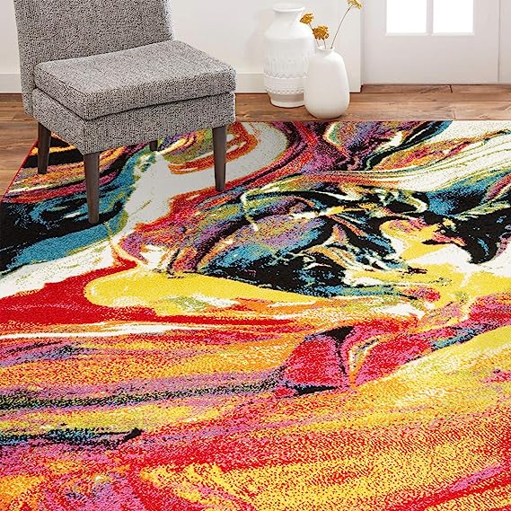 Home Dynamix Splash Avant Area Rug 3'3"x4'3, Abstract White/Pink/Yellow/Blue