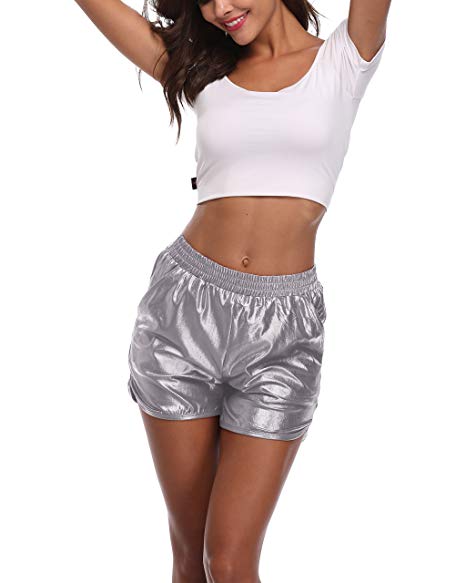 Sunnyhu Women's Casual Shiny Metallic Shorts