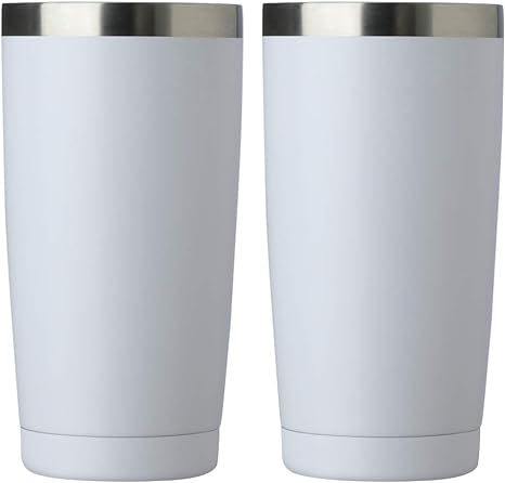 20oz Tumbler Double Wall Vacuum Insulated Coffee Mug Stainless Steel Coffee Cup with Lid, Travel Mug Works Great for Ice Drink, Hot Beverage(White,2 Pack)