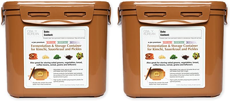 Authentic Crazy Korean Cooking Kimchi Container 0.9 Gal (3.4L) 2 PACK