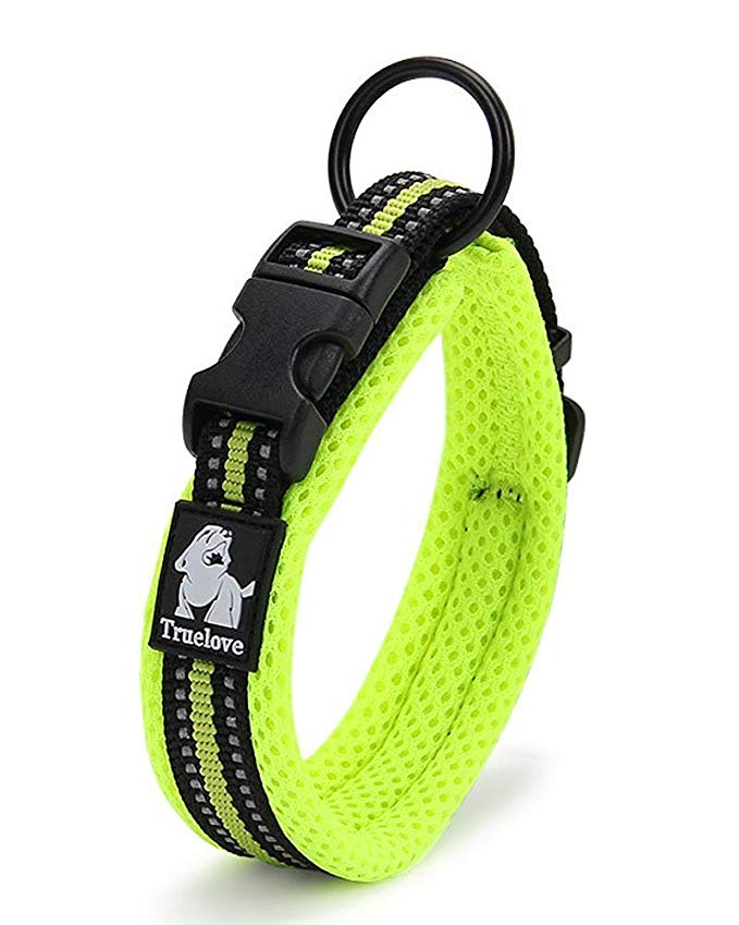 Rantow Durable Soft Breathable Mesh Dogs Collar 3M Night Reflective Stripes Comfy Adjustable Safety Dog Collar For Small/Medium/Large Dogs (Green) (S (Neck 35-40cm))