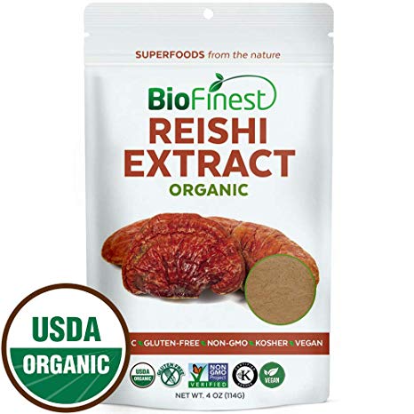 Biofinest Red Reishi Mushroom Extract Powder - 100% Ling Zhi (Ganoderma Lucidum) Superfood - USDA Certified Organic Raw Vegan Non-GMO - Boost Stamina Immunity - for Smoothie Beverage Blend (4 oz)