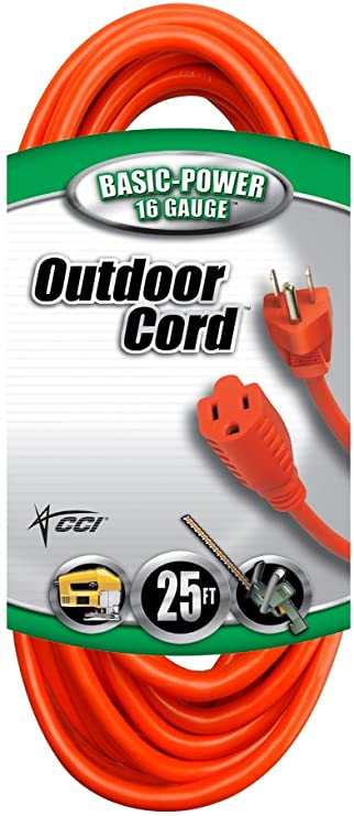 Coleman Cable Vinyl Outdoor Extension Cord In Orange With 3-Prong Plug (25 Feet, 16/3 gauge) (Renewed)