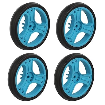 uxcell 150mm Dia Plastic Single Wheel Pulley Rolling Roller Black Blue 4pcs