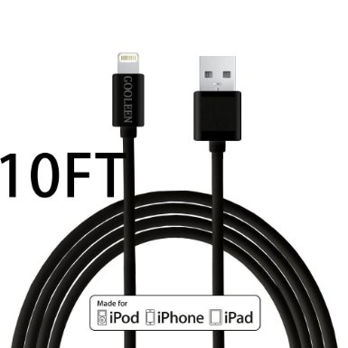 iPhone Charger, GOOLEEN 10FT Extra Long 8 pin Lightning to USB Cable Charge and Sync Charging Cord For Apple iPhone SE/6/6s/6 plus/6s plus,5c/5s/5,iPad Pro/Air/Mini,iPod Nano/Touch - Black