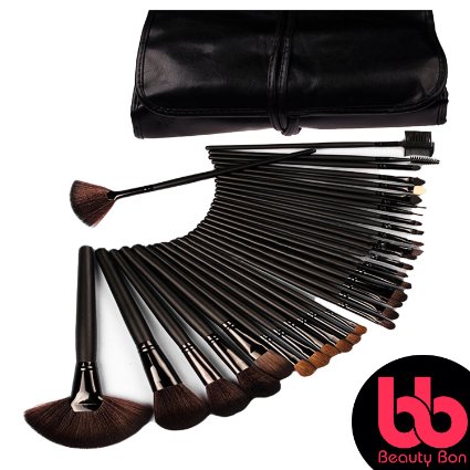 Professional Makeup Brush Set, 32-Pc Set with Wood Handles, Includes Free Case by Beauty Bon®