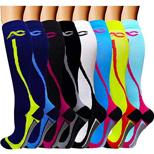 ACTINPUT Compression Socks (8 Pairs) for Women & Men 15-20mmHg - Best Medical,Nursing,Hiking,Recovery & Flight Socks