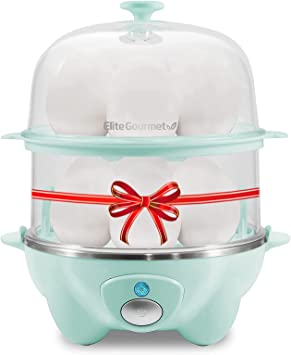 Elite Gourmet EGC1405M 2-Tiered Rapid Egg Cooker, 5-Egg Poacher, Omelets, Soft, Medium, Hard-Boiled Eggs with Auto Shut-Off and Buzzer, BPA Free, 14 eggs, Mint