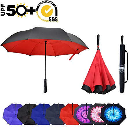 ABCCANOPY Inverted Umbrella,Double Layer Reverse Windproof Teflon Repellent Umbrella for Car and Outdoor Use, UPF 50  Big Stick Umbrella with ABS Handle and Carrying Bag