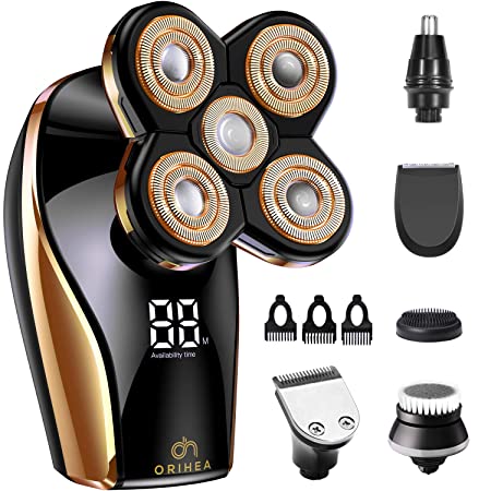 Bald Head Shavers for Men-OriHea Electric Razor for Men with LED Display, Faster-Charging 5D Floating Waterproof Electric Shaver for Men with Hair Clippers,Nose Hair Trimmer Rose Gold