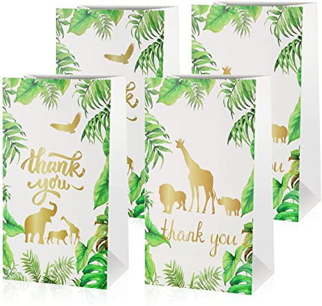 24 Pieces Jungle Party Favor Bags Safari Themed Candy Bag Safari Animal Treat Bags Thank You Paper Goodie Bags for Baby Shower Birthday Decorations Party Supplies Favor