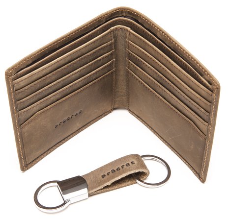 Geniune Leather Rugged Wallet and Keychain Gift Set