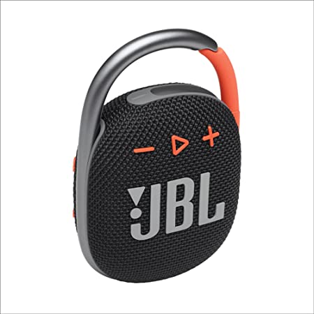 JBL Clip 4, Wireless Ultra Portable Bluetooth Speaker, JBL Pro Sound, Integrated Carabiner, Vibrant Colors with Rugged Fabric Design, Dust & Waterproof, Type C (Without Mic, Black & Orange)