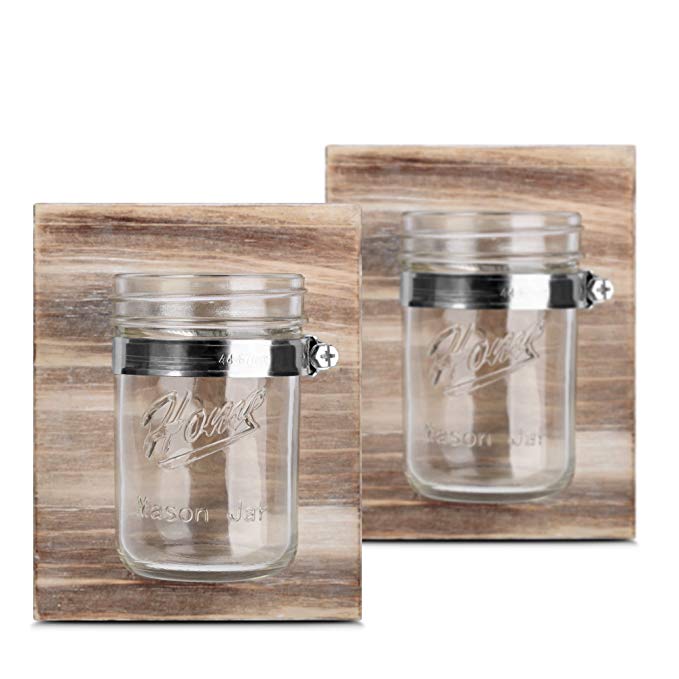 HOMKO Rustic Mason Jar Candle Holder Candle Sconces - Small Mason Jar Planter Set - Pair Mason Jar Organizers (Set of Two)