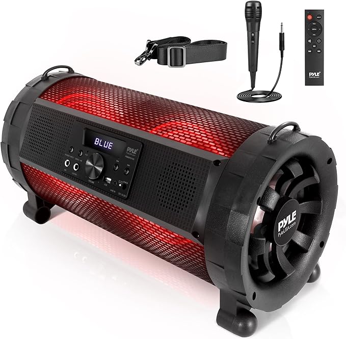 Pyle Boombox Street Blaster Stereo Speaker - Portable Wireless 300 Watt Power FM Radio / MP3 System with Wired Microphones, Remote, LED Lights & Rechargeable Battery, PBMSPG190.5