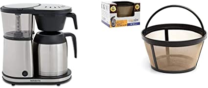 Bonavita Connoisseur 8-Cup One-Touch Coffee Maker Featuring Hanging Filter Basket and Thermal Carafe, BV1901TS & GOLDTONE Reusable 8-12 Cup Basket Coffee Filter fits Mr. Coffee Makers and Brewers