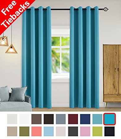 Yakamok Light Blocking Darkening Thermal Insulated Blackout Curtains Solid Grommet Top Window Draperies/Drapes/panels for Bedroom/Living Room 52x84 Inch Turquoise 2 Panels