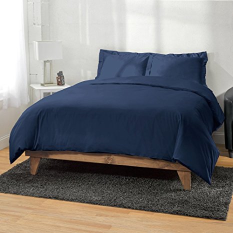 300 Thread Count Egyptian Cotton 3pc Duvet Cover by ExceptionalSheets, Full/Queen, Navy Blue