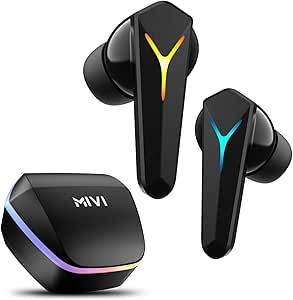 Mivi Commando Q7 Gaming in-Ear Earbuds for lag-Free Gaming, 35ms Ultra-Low Latency, Triple tap for Gaming Mode, Aurora Lights, 50H Intense Gaming with Super Solid bass