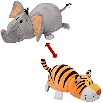 FlipaZoo The 16" Pillow with 2 Sides of Fun for Everyone - Each Huggable FlipaZoo character is Two Wonderful Collectibles in One (Elephant / Tiger)