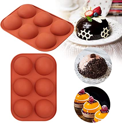 GBSELL 6 Holes Silicone Mold for Chocolate, Baking Mold for Making Hot Chocolate Bomb,Cake, Jelly, Pudding, Non Stick Round Shape Half Sphere Mold, BPA Free Cupcake Baking Pan (Coffee, 2Pcs)