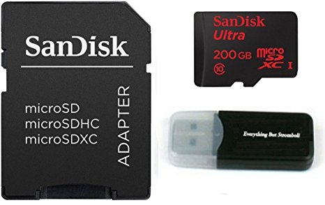 Sandisk Micro SDXC Ultra MicroSD TF Flash Memory Card 200GB 200G Class 10 for LG G5, G4, V10 Cell Phone w/ Everything But Stromboli Memory Card Reader