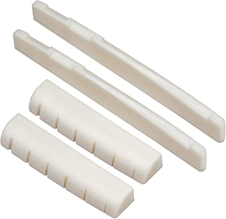 Blisstime 2 Sets 4pcs 6 String Acoustic Guitar Bone Bridge Saddle and Nut Made of Real Bone