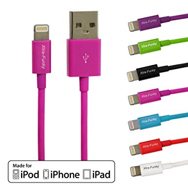 [Apple MFI Certified] Xtra-Funky 1 meter Lightning to USB charging, sync, data cable for iPhone, iPod and iPad - Hot Pink