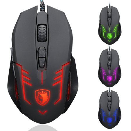 SADES S6 Cataclysm USB PC Gaming Mouse Mice 2500 DPI Omron Micro Switches with 4 Colours LED Lights Braided CableBlack