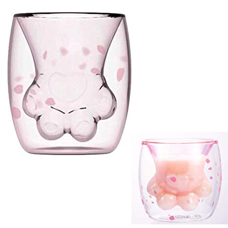Cute Cat Claw Double Wall Coffee Milk Glass Cup Handmade Creative Tea Whiskey Glass Cup Pink 1 Pack